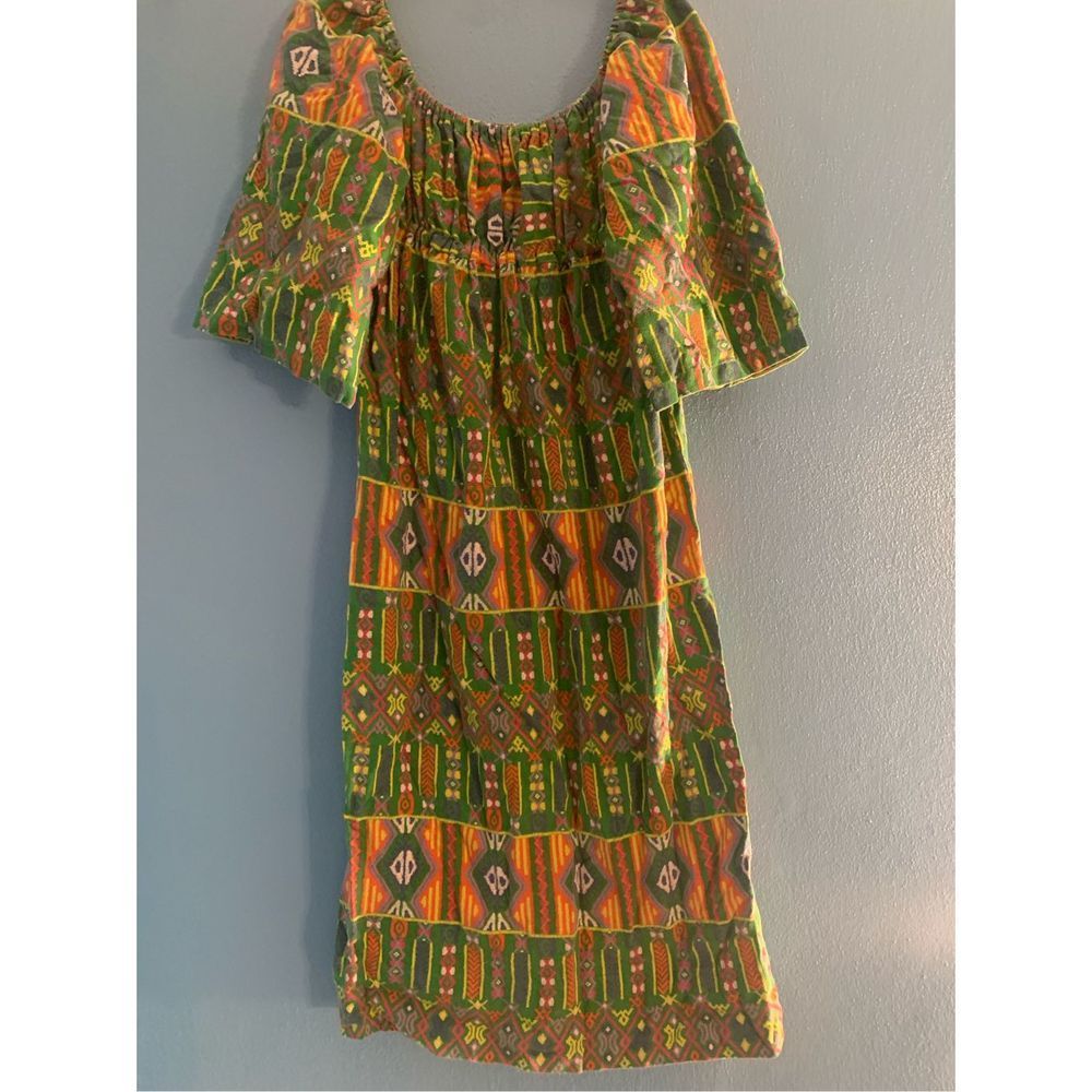 AMAZING VINTAGE 1970s Off the Shoulder Flouncy Sleeve Corduroy Midi Dress - Picture 4 of 4